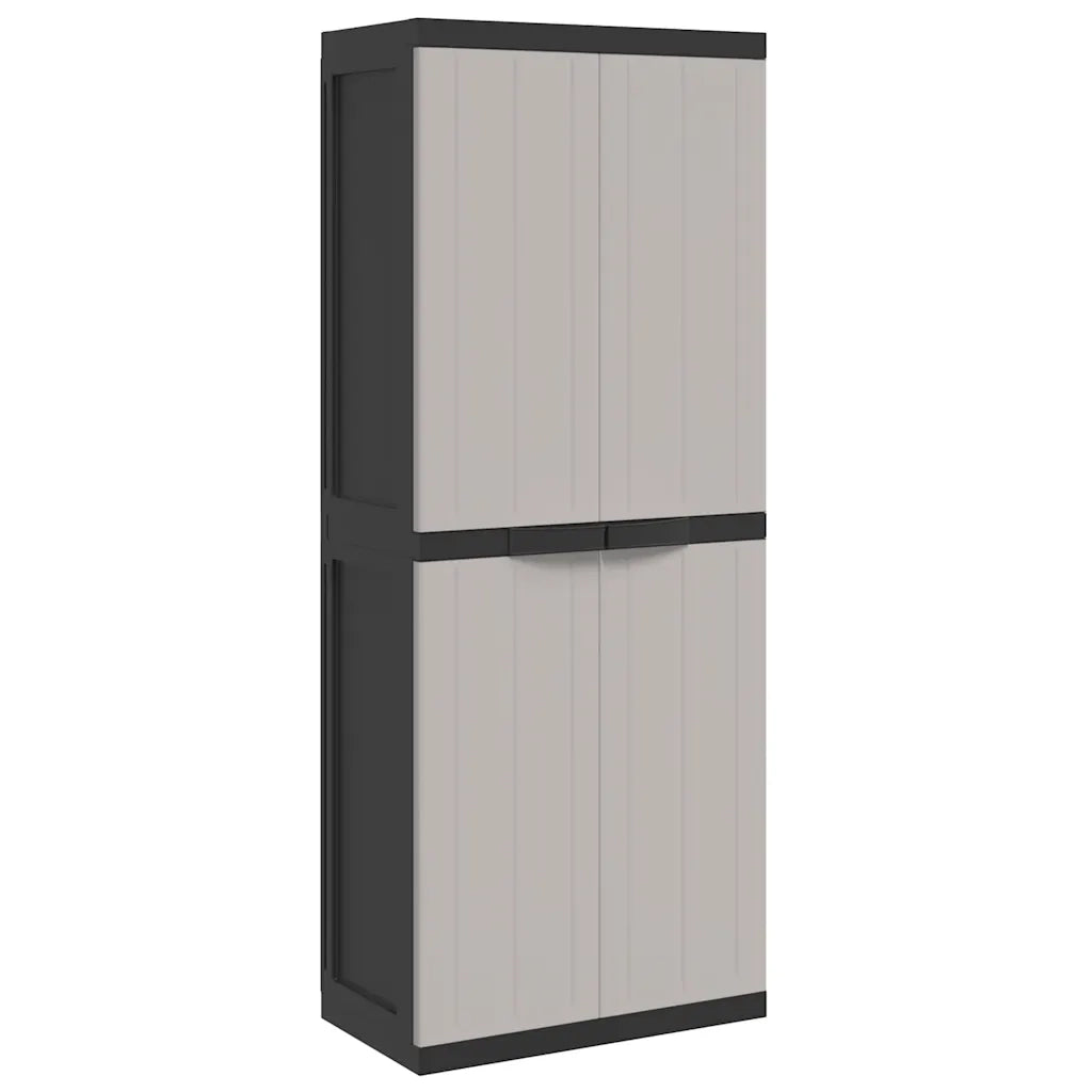 Armadietto da esterno compatto e chiudibile a chiave per attrezzi da giardino 65 x 37 x 165 cm in PP grigio 02_0047411