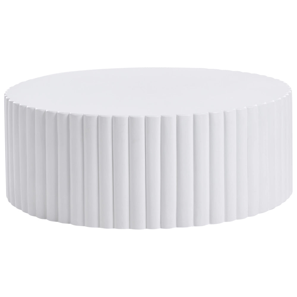 Tavolino Accent, effetto bianco in fibra di vetro e MgO piano rotondo da 117 cm resistente ai raggi UV alla ruggine all'acqua e al vento