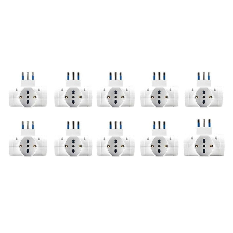 Adattatore Tripla Spina 16A con 3 Prese Universali Ita 10A/16A Schuko 16A 250V Max 1500W Bianco