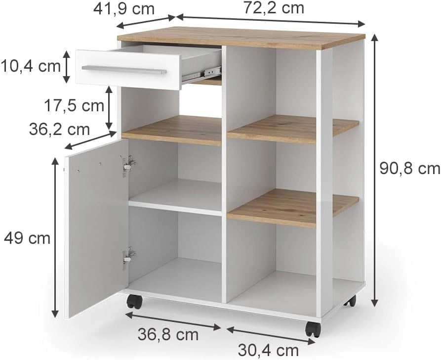 Buffet da cucina Pure, Bianco/Rovere artigianale, 72.2 x 41.9 cm, con ripiani regolabili in altezza per un utilizzo flessibile