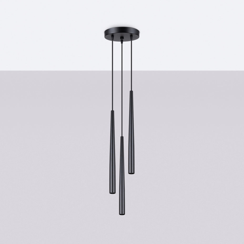 Lampada a sospensione rotonda nera 3 luci G9 Serena