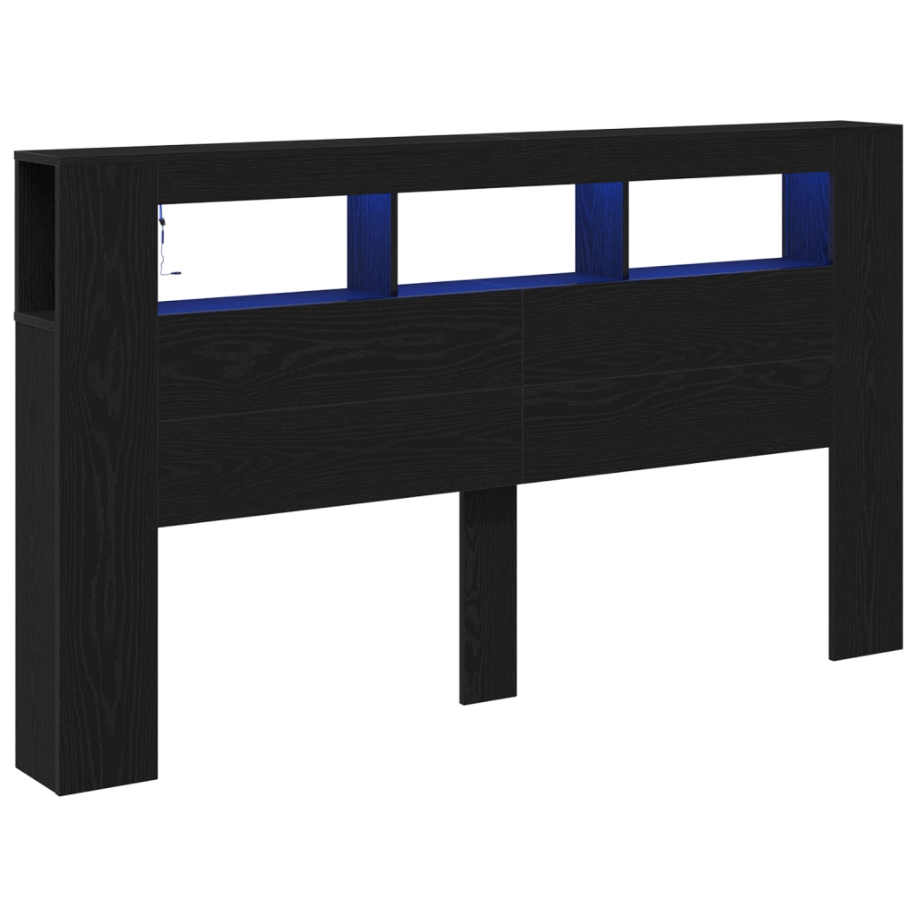 Testiera di Stoccaggio  con Luci LED Nero Rovere 180x18,5x103,5 cm