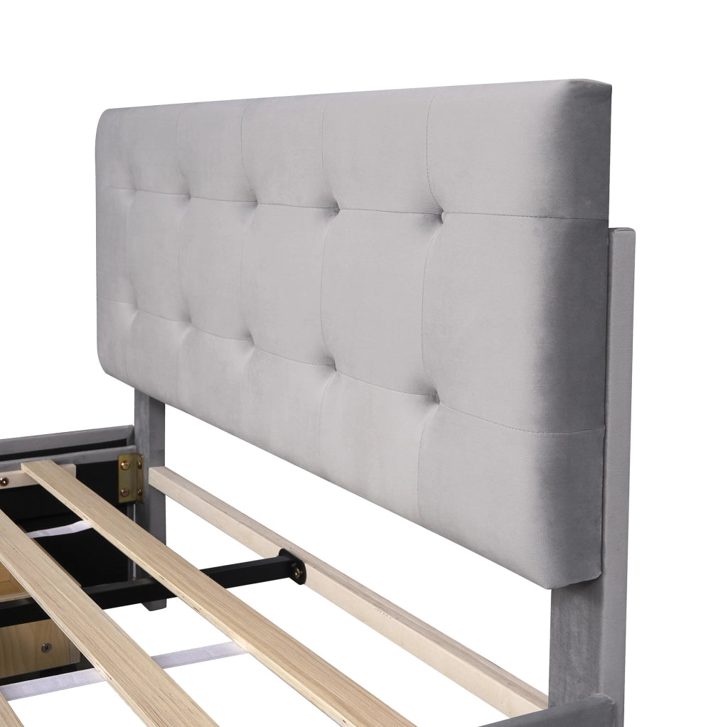 Letto matrimoniale 140x200 cm con 4 cassetti; struttura robusta; velluto imbottito; grigio