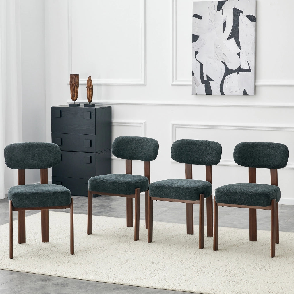 Set 4 Sedie da Pranzo Imbottite ¨C MINIMAL ¨C Tessuto Lino, Schienale Curvo, Stile Moderno