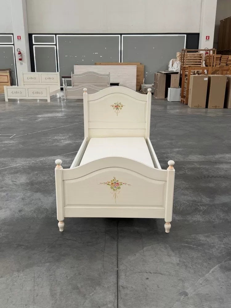 Letto sagomato singolo bianco filo rosa in legno 99x212x112 (1319) - Mobili 2G
