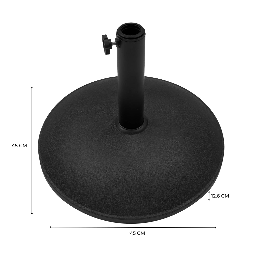 Base Ombrellone Inclinabile 16kg in Cemento Nero Rotonda da Giardino
