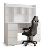 Scrivania KUBA con alzata bianco + poltrona DRIFT nero set 6 cassetti per ufficio e studio