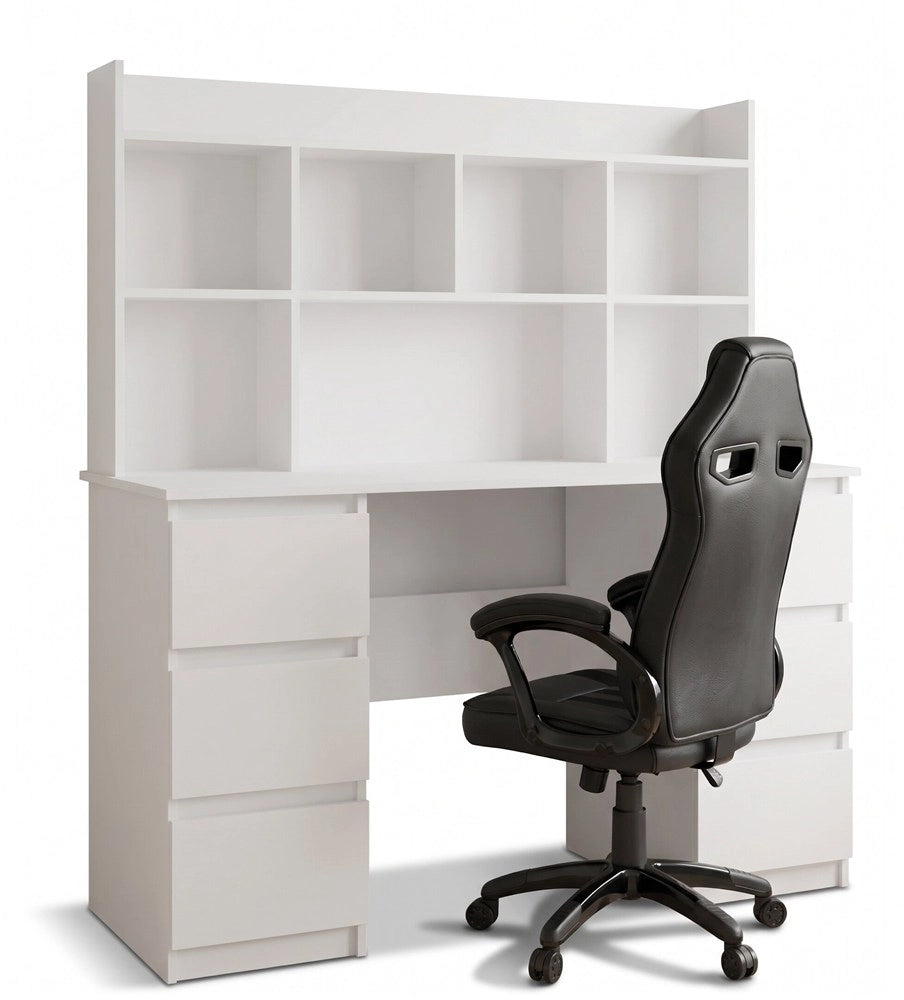 Scrivania KUBA con alzata bianco + poltrona DRIFT nero set 6 cassetti per ufficio e studio