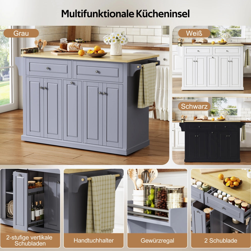 ISOLA DA CUCINA con piano ribaltabile 121x49(69)x89 cm MDF Naturale/Grigio