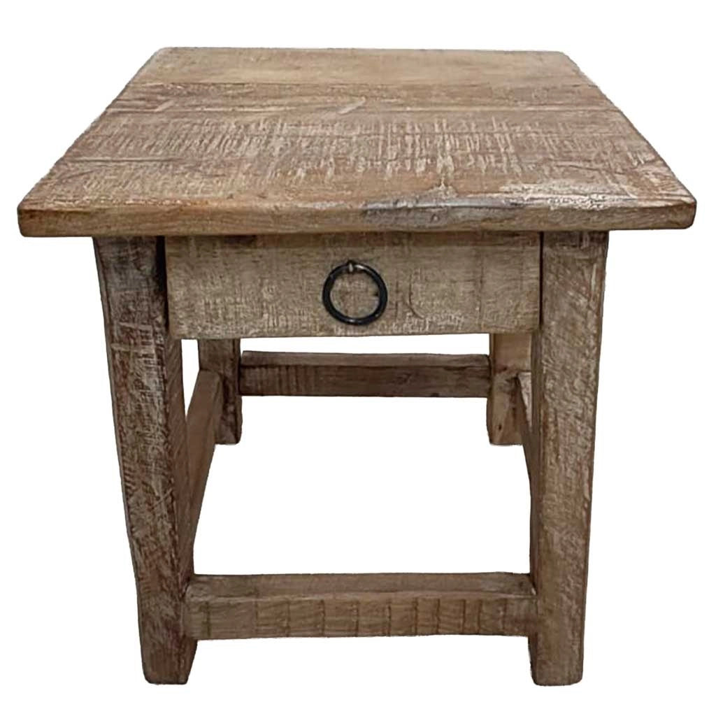 Sgabello con cassetto in legno con finitura artigianale marrone 25x25x29 h cm
