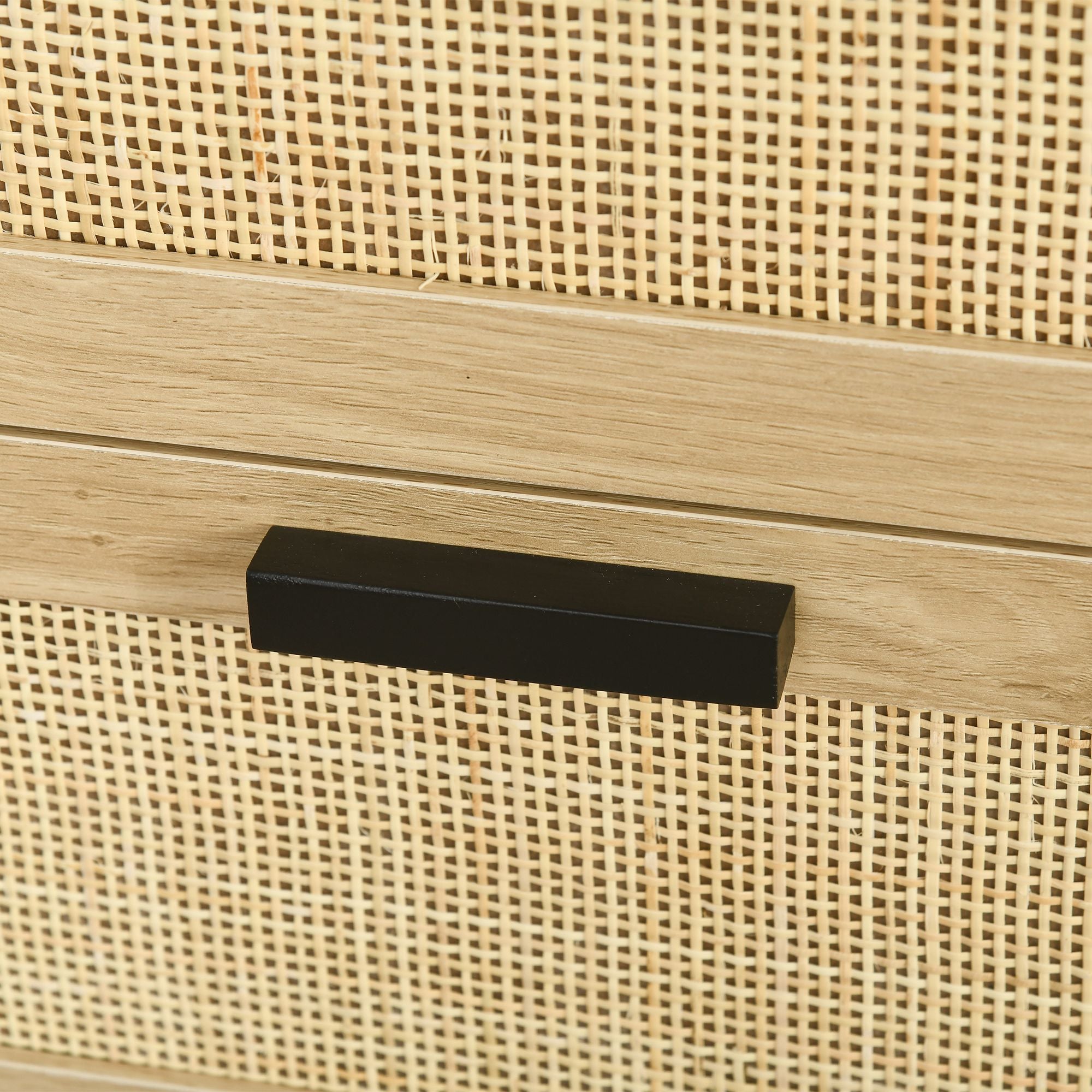 Cassettiera 4 Cassetti 80x38x80 cm in Truciolato e Rattan Nero e Color Legno