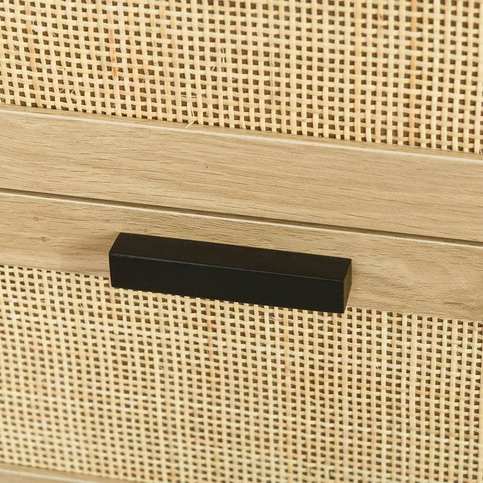 Cassettiera 4 Cassetti 80x38x80 cm in Truciolato e Rattan Nero e Color Legno