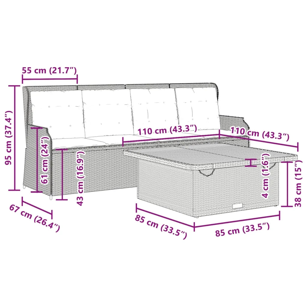 vidaXL Set Divani da Giardino 3 pz con Cuscini in Polyrattan Nero