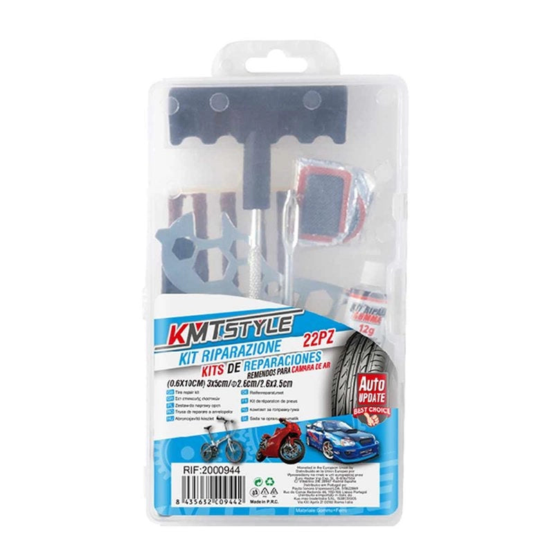 Kit Riparazione per Pneumatici Bicicletta Riparazione Camera d'Aria Bici Auto Moto Veicoli con Pneumatici in Gomma Kit da 22 Pezzi