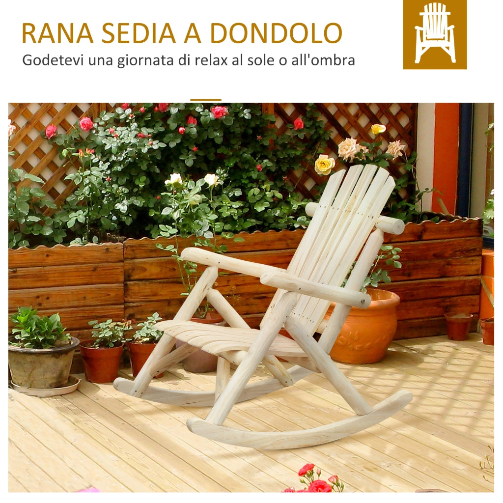 Sedia a Dondolo da Giardino, Stile Adirondack in Legno di abete, Design Ergonomico, Color Legno 96x66x98cm