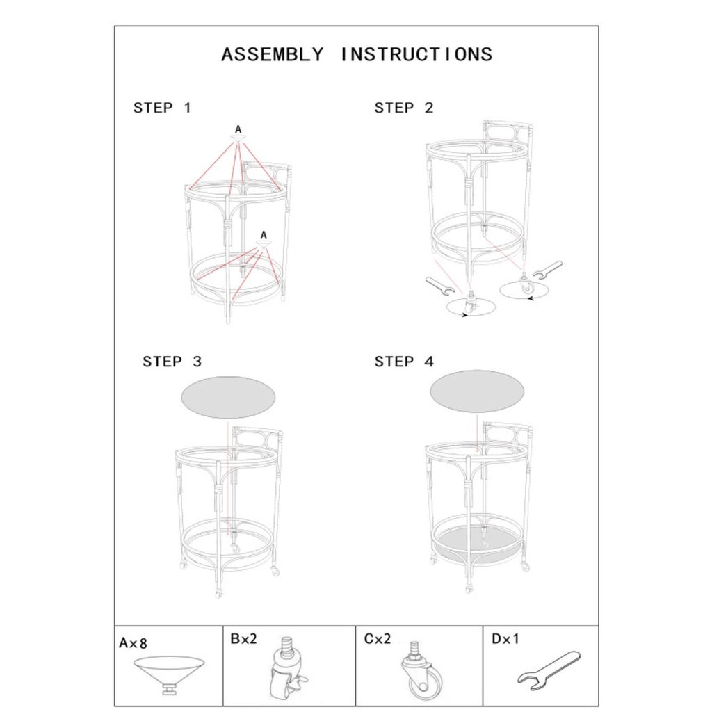 Carrello bar Panama rotondo in ferro, rattan e vetro Ø 51x74 cm