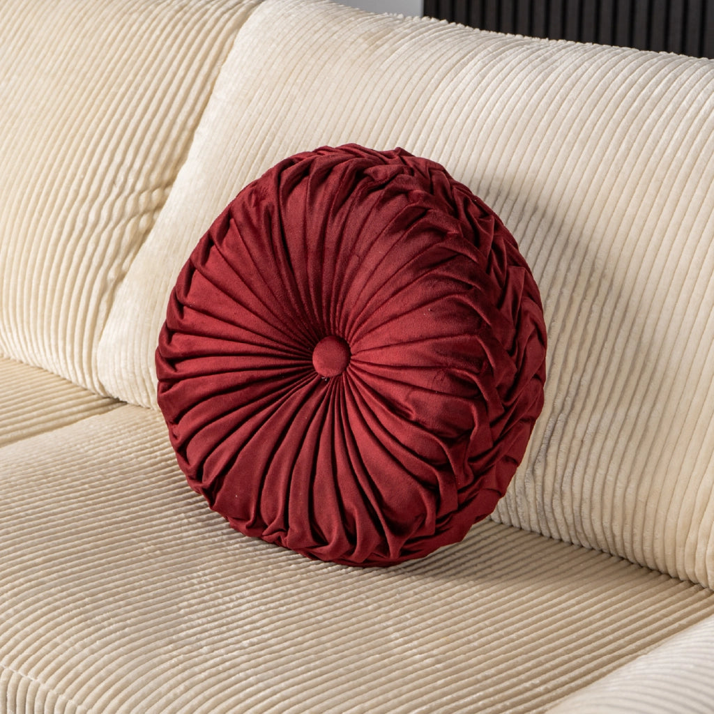 Cuscino Rotondo Zucca Effetto Velluto Circolari Per Divano Decorativo Letto 40 Cm  Bordeaux