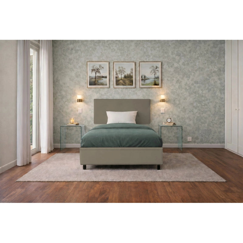 Letto imbottito Singolo 80x200 cm Flat - Similpelle,Cappuccino,Contenitore