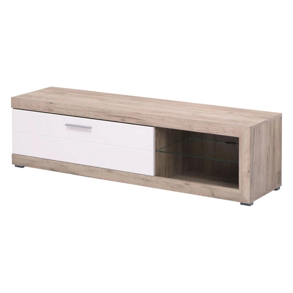 Pompu, Mobile Porta tv 2 Ripiani, 162x41.5x43.5h cm Bianco Crema