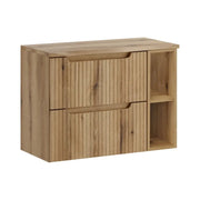 Insieme VANO rovere chiaro 80cm: mobile sottolavabo con cassetti e nicchie a vista + piano per lavabo + colonna