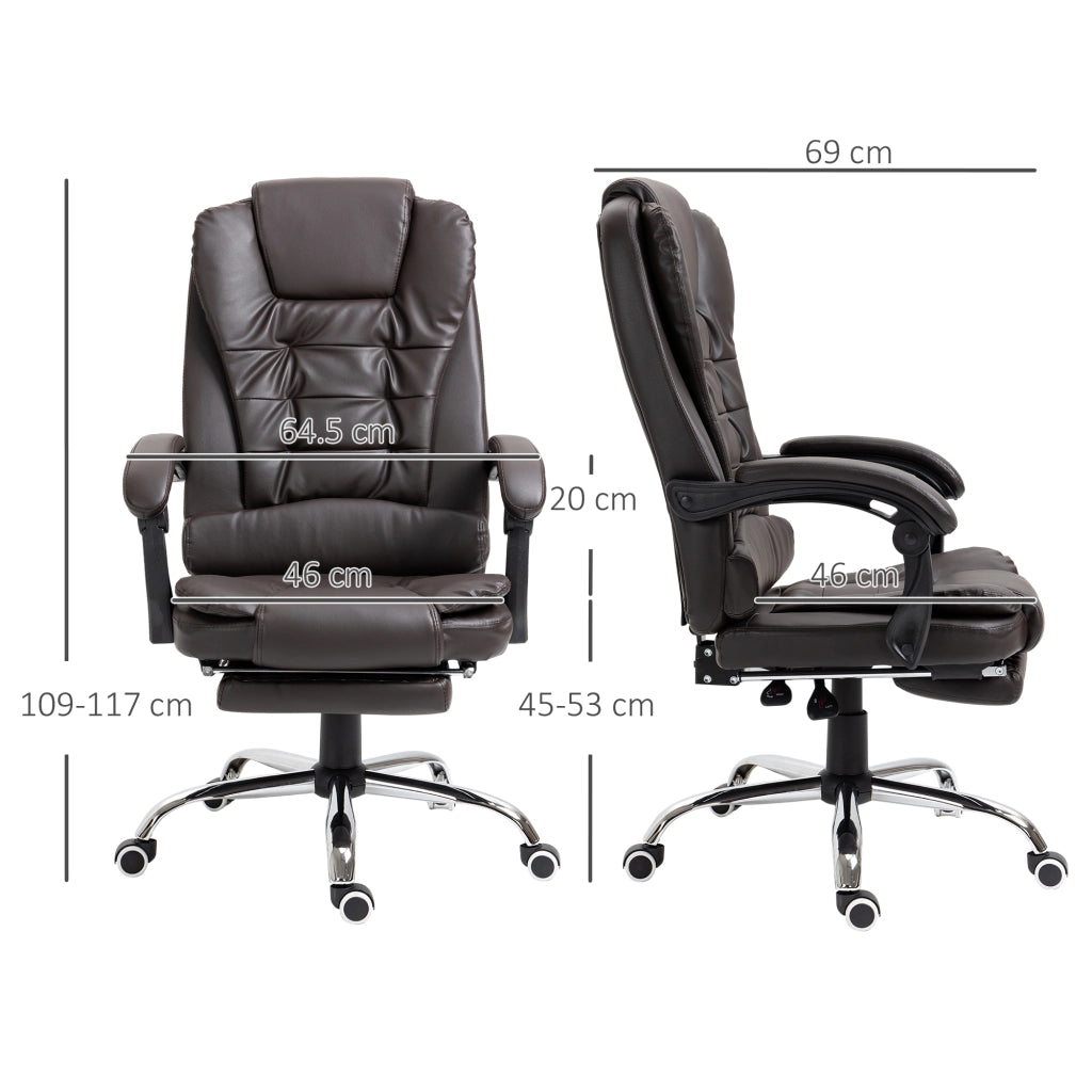 Poltrona da Ufficio Reclinabile in stile Presidenziale con Poggiapiedi. 64.5x69x109-117 cm. color Caff¨¨