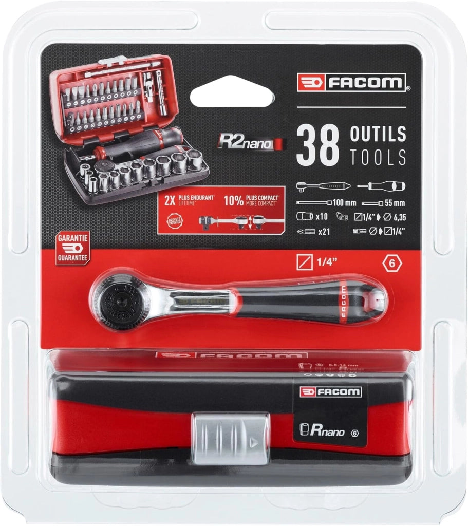 R2NANO.PG - Set utensili da lavoro inserti 1/4” e set chiavi a bussola per avvitatura 38 pz.
