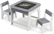 Set Tavolo e 2 Sedie per Bambini, con Lavagna Reversibile, Tavolo Multiattività con Vano Portaoggetti Nascosto e Sedie, per Bambini da 3-6 Anni, per Cameretta e Soggiorno (Grigio)