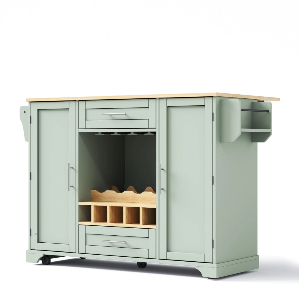 Carrello da cucina con piano ribaltabile, portabottiglie, portabicchieri, portaspezie e porta asciugamani, 138x45/70x92 cm, verde