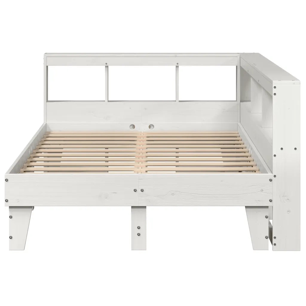 Letto Libreria senza Materasso-Struttura Letto con contenitore Bianco 140x190 cm Legno di Pino 175384