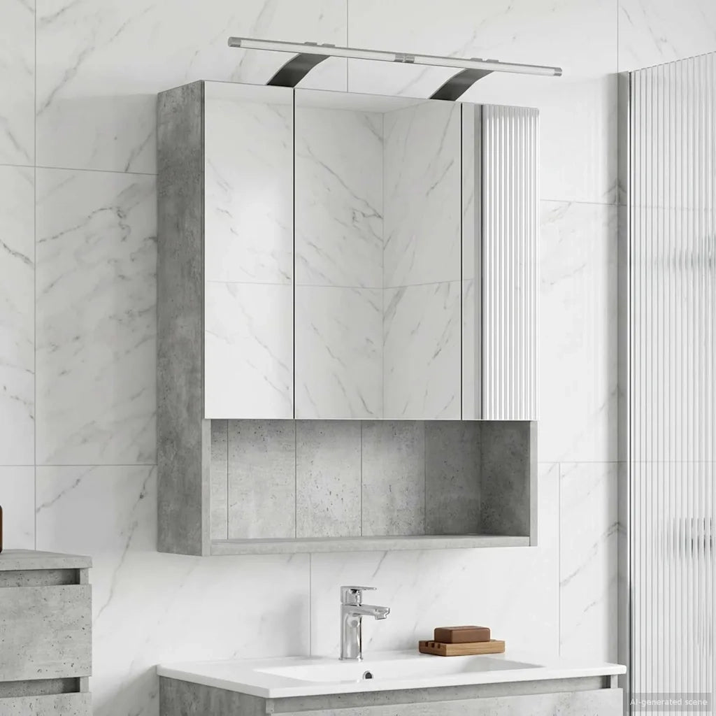 Mobiletto per specchio da bagno con lo scaffale Grigio cemento 889194