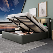 LETTO Contenitore 180x200 cm Grigio in PU con lampada da lettura e USB