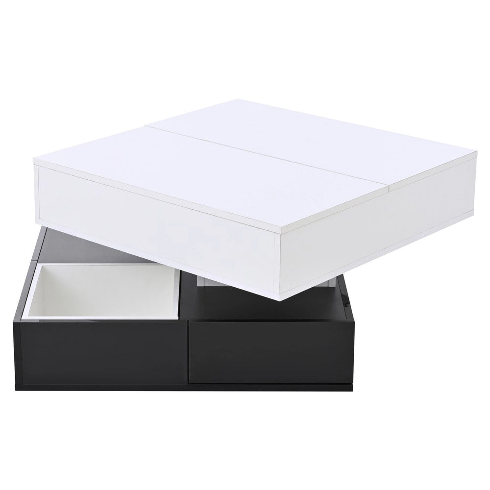 Tavolino da Caff¨¨ con Piano Rotante 360¡ã e Cassetti ¨C MINIMAL ¨C Bianco/Nero, 70x70x40