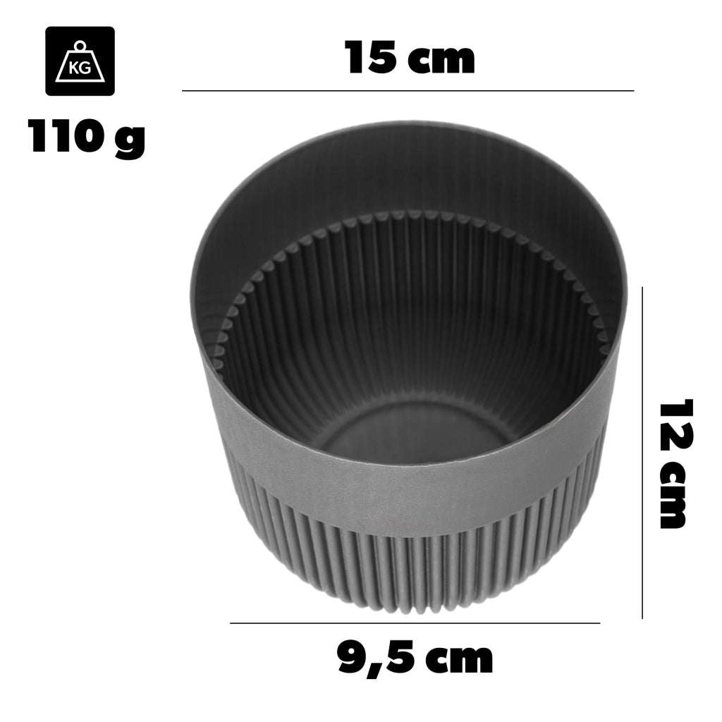 Vaso da fiori KADAX, Coprivaso, 15 cm, Plastica, Rotondo, A coste, Grigio