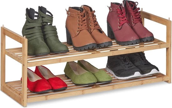 Raccoglitore di Scarpe a Due Piani in Bambù per 6 Pair di Scarpe - Progetto di Risparmio di Spazio per Corridoi o Camere da Letto