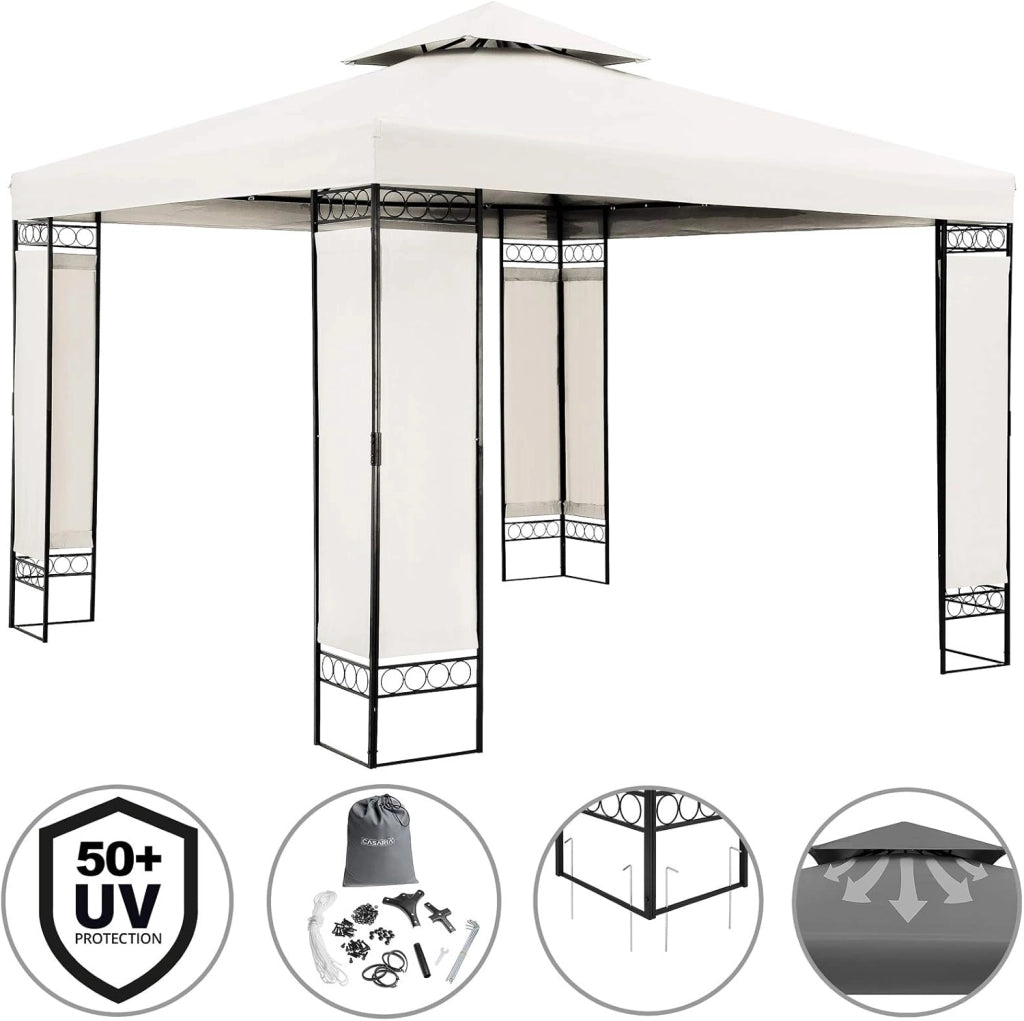 Gazebo Lorca Padiglione 3x3m in Metallo Resistente Idrorepellente con Pannelli Laterali Tendone da Giardino Feste