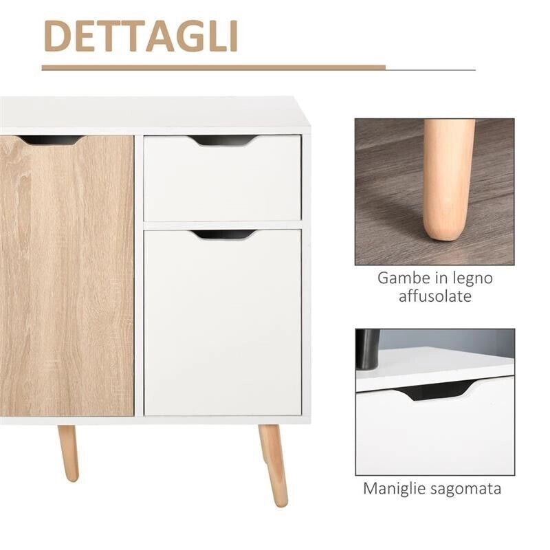 MOBILE MULTIUSO IN LEGNO CON CASSETTO E ARMADIETTI 90X30X72CM BICOLOR