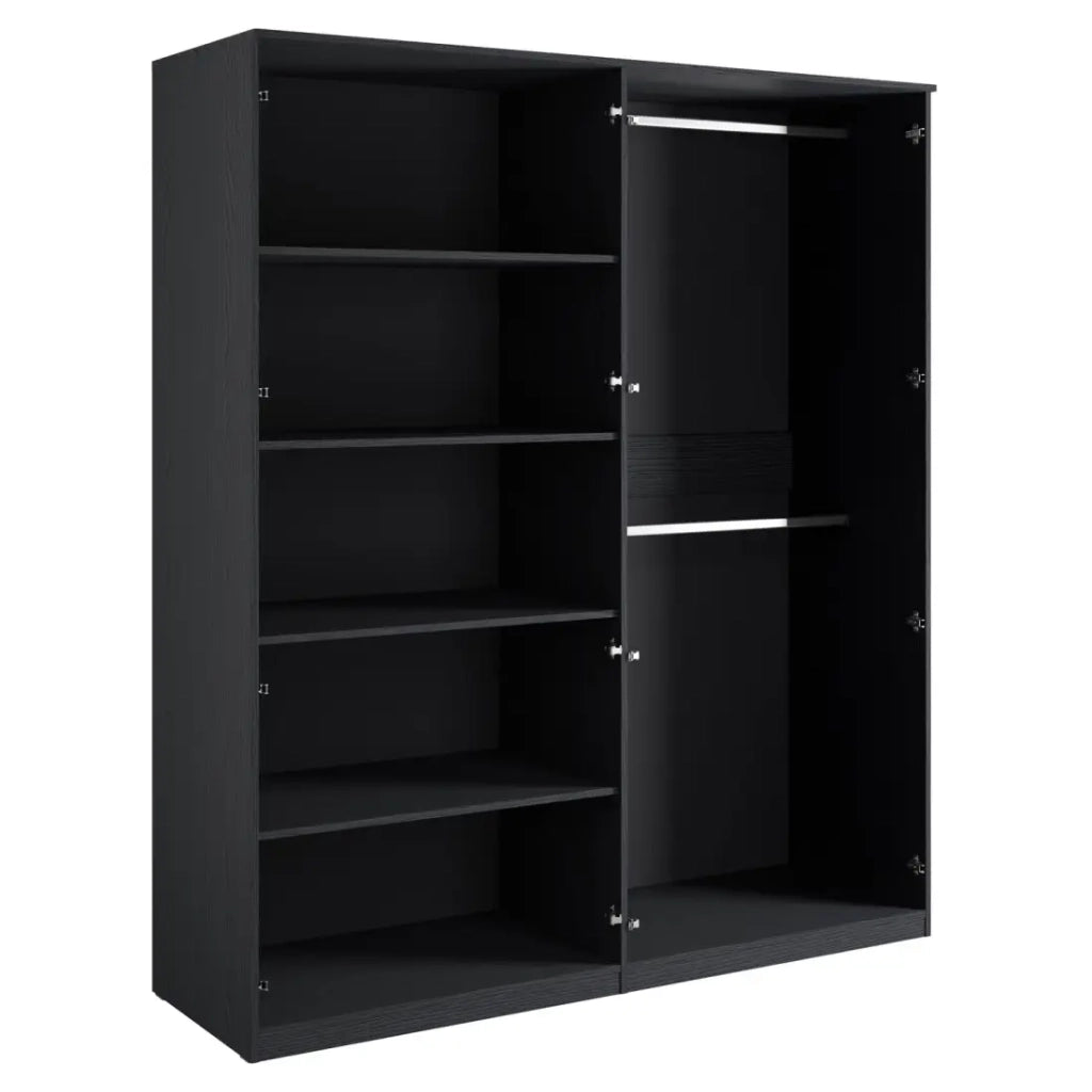 Camera completa MONDO – Nero strutturato e oro – Letto 160x200 con rete + Armadio + Cassettiera + 2 comodini