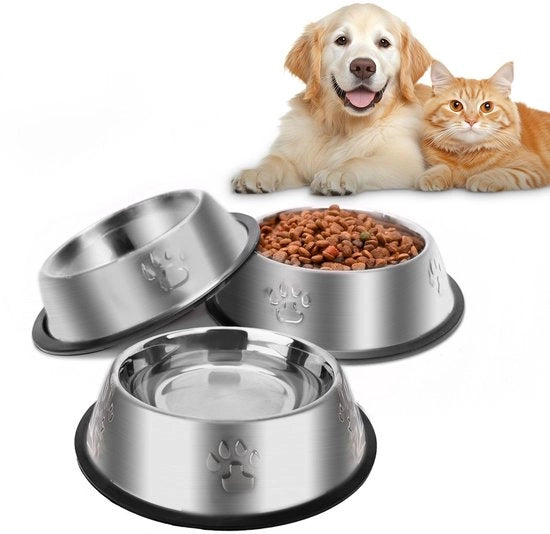 Ciotola per gatti 3 in 1, ciotola per cibo per gatti, set di ciotola per gatti in acciaio inossidabile con superficie anti-slip, ciotola per cibo per animali domestici, ciotola per acqua per gatti, piccoli cani, animali (M-580ml)