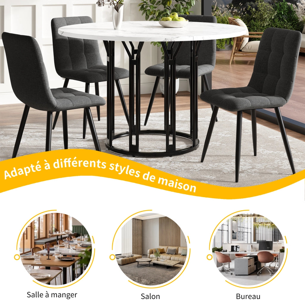 Tavolo da pranzo rotondo in MDF e metallo con effetto marmo, piedini regolabili, per cucina e soggiorno 100 × 100 × 74 cm