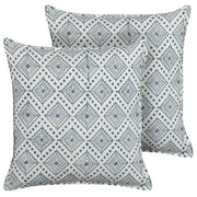 Set di 2 cuscini cotone blu e bianco 45 x 45 cm stampa a mano rivestimenti sfoderabili cerniera motivo orientale