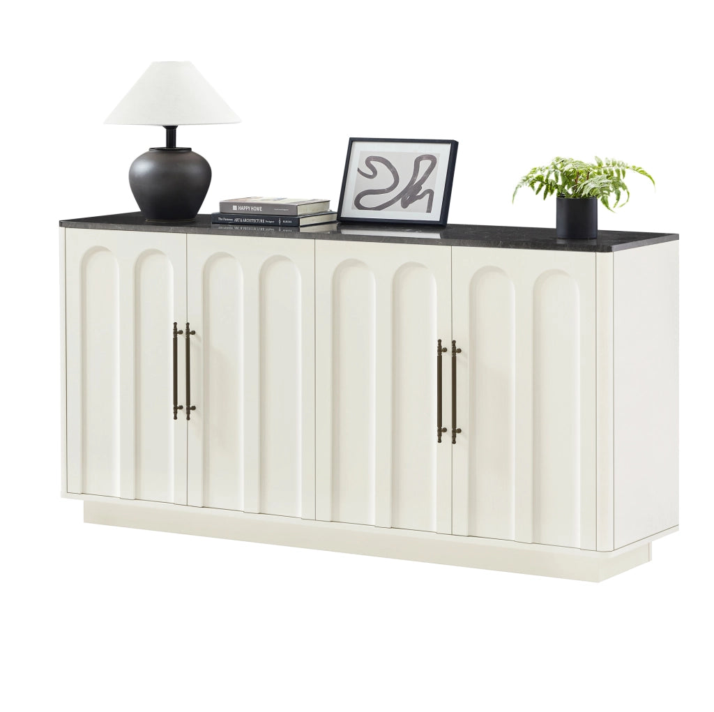Sideboard 160x40x80 cm con chiusura soft-close e fissaggio a parete in MDF bianco e nero