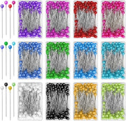1200 pezzi di spille colorate con testa | grandi chiodi per hijab | aghi di naile in acciaio inox | 12 colori 100 per scatola