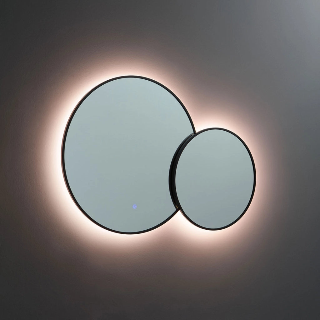 Specchio rotondo con bordo nero e led