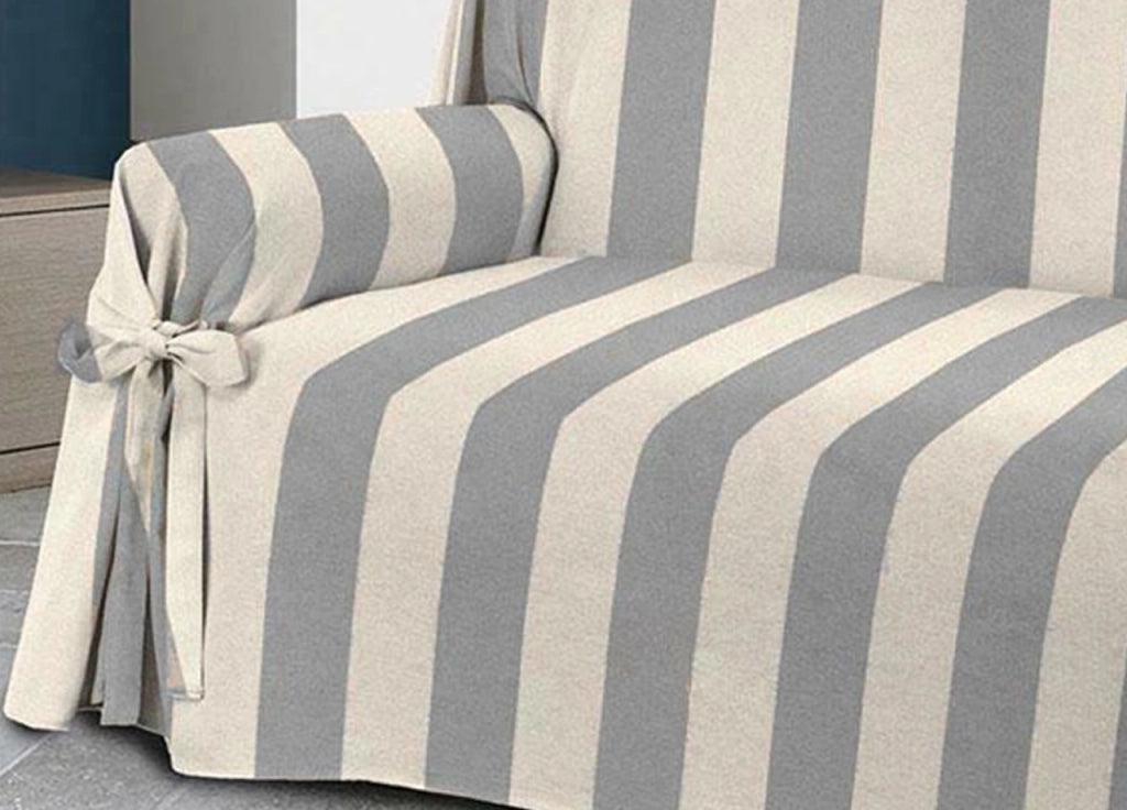 Copridivano Fodera Telo Protezione Divano Con Laccetti Fiocco Riga Larga Grigio - Poltrona - Grigio