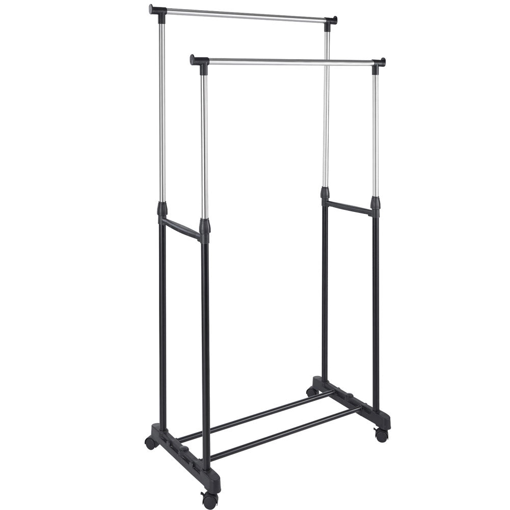 Stand Appendiabiti Doppio con Ruote Regolabile in Altezza Stender 80x40 fino 160cm