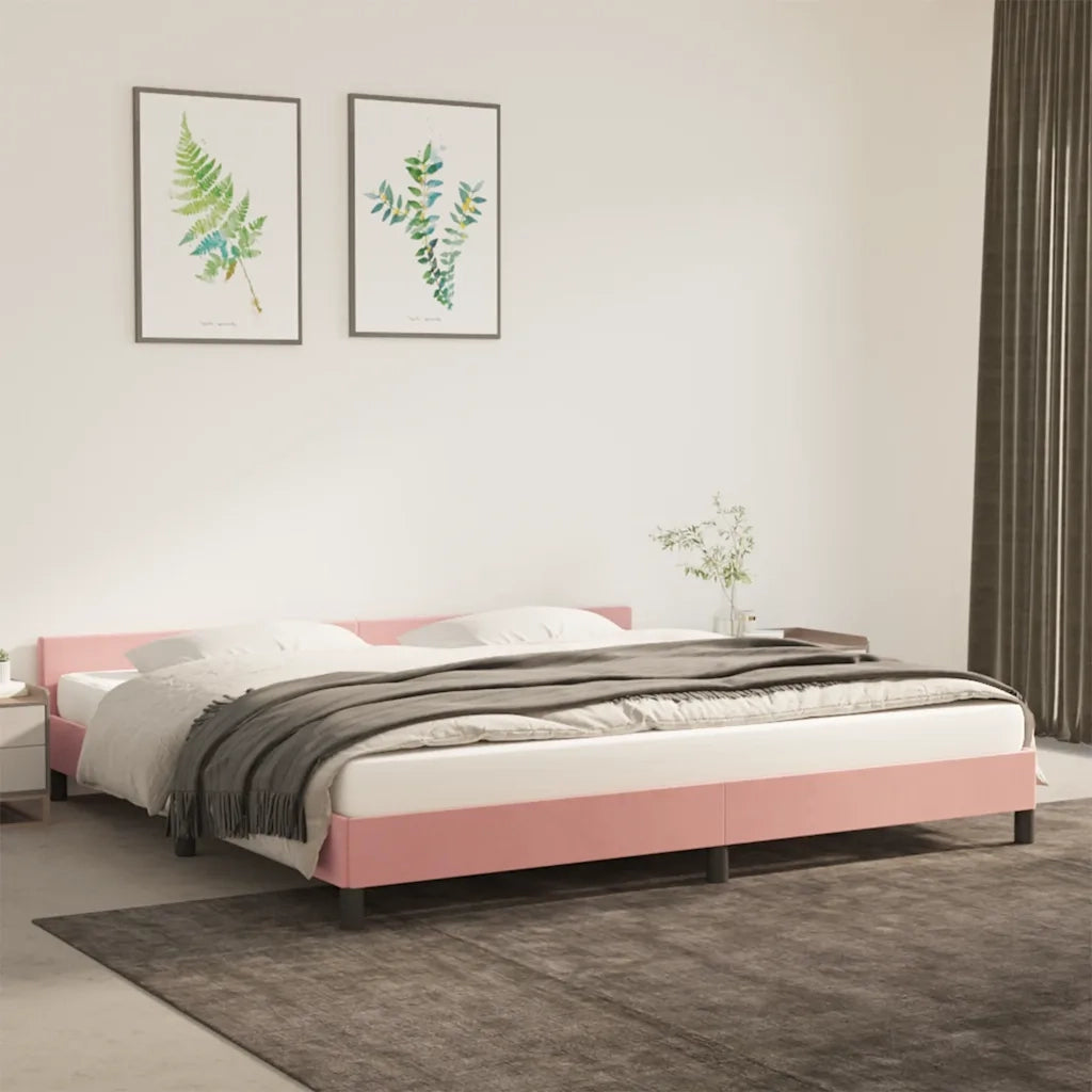 Letto matrimoniale | Letto per adulti | Giroletto con Testiera senza Materasso Rosa 200x200 cm Velluto