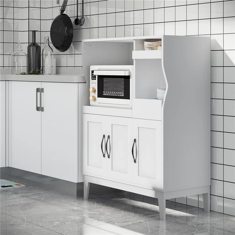 CREDENZA CUCINA SALVASPAZIO CON 2 ARMADIETTI E 2 RIPIANI ESTRAIBILI IN LEGNO 84X39X109 CM BIANCO