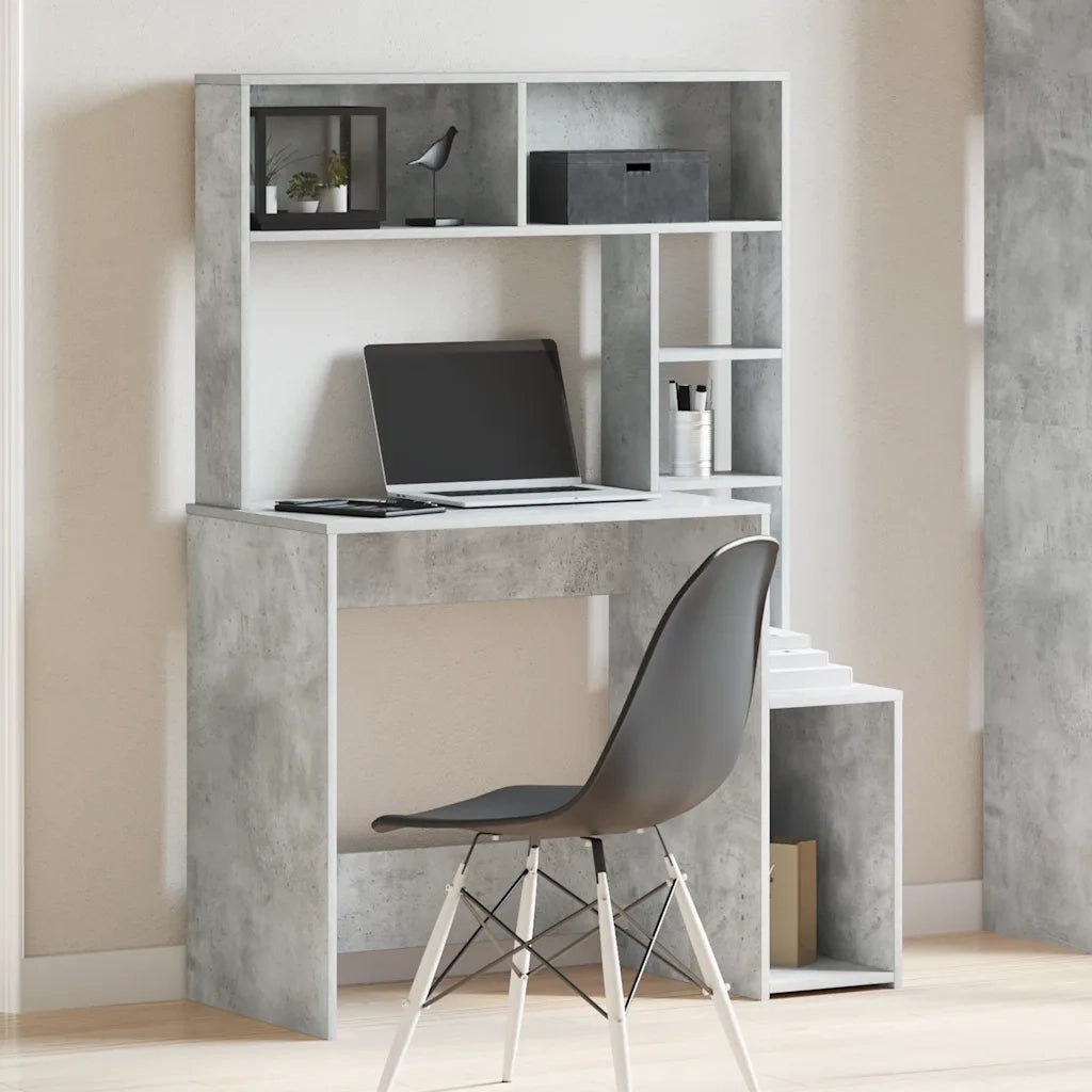 vidaXL Scrivania Mensole Grigio Cemento 100x45x140cm Legno Multistrato