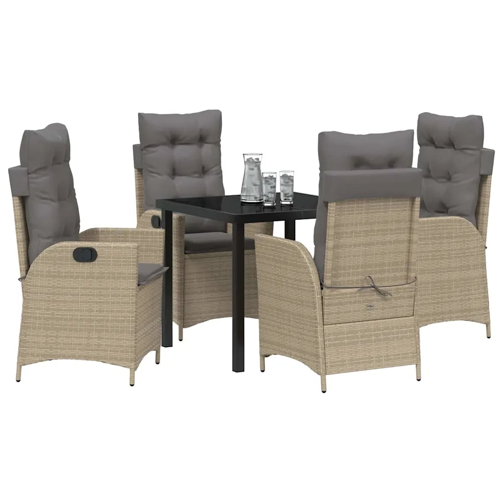 Set da Pranzo per Giardino con cuscino 5 pcs Beige polyrattan 3380513