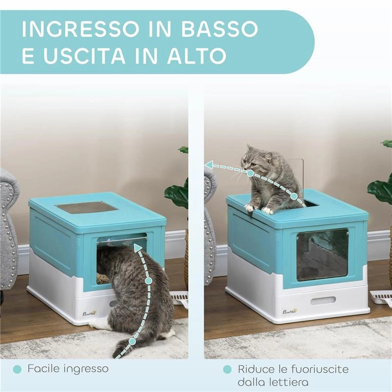 LETTIERA PER GATTI CHIUSA CON PALETTA, VASSOIO ESTRAIBILE E 2 PORTE, 47.5X35.5X36.7CM, AZZURRO
